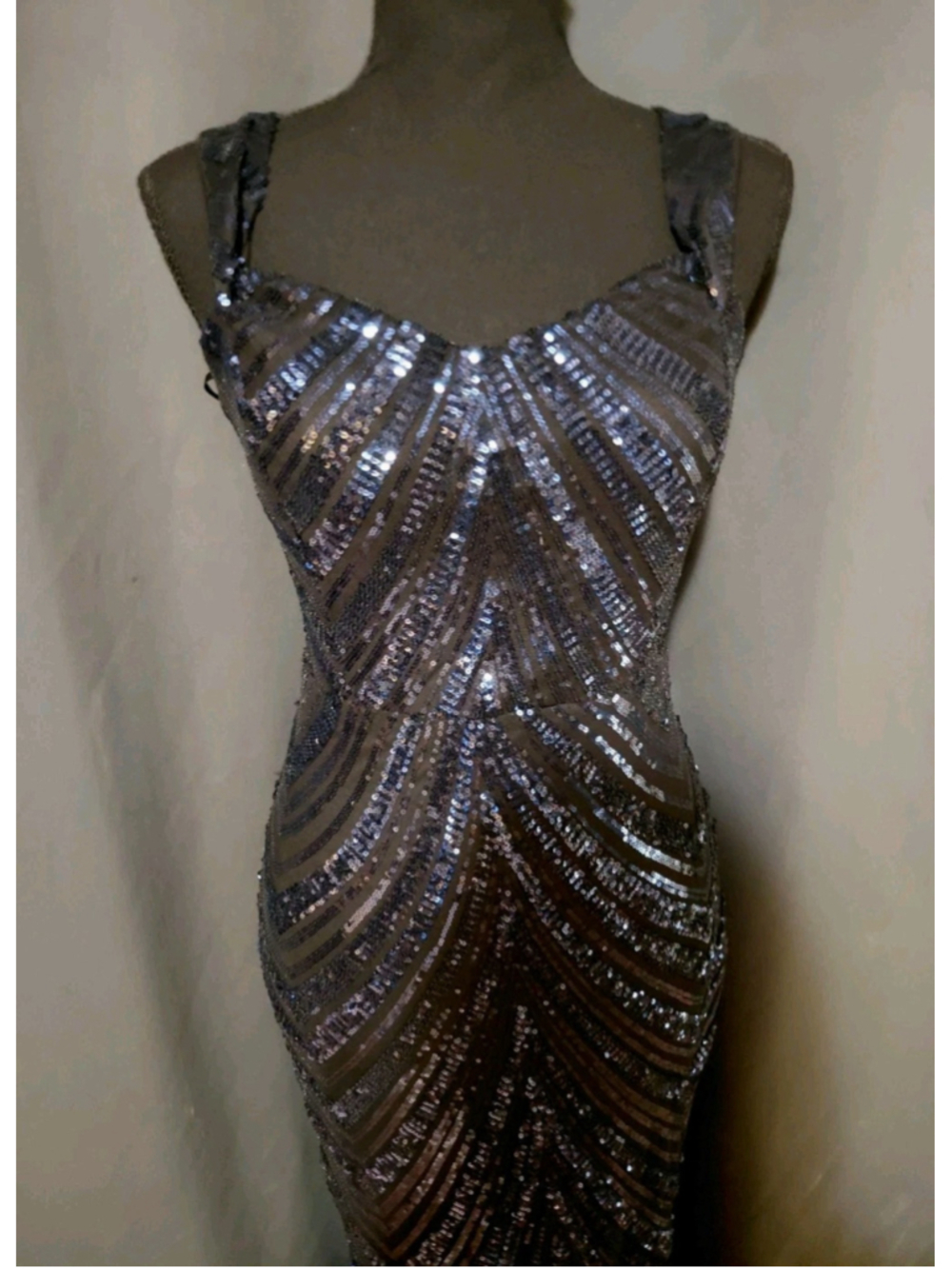 Windsor Blue Black Sequins Mermaid Geometric Lace Up Open Back Prom Dress Gown L - Picture 5 of 11